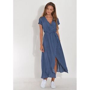 Polka Dot Wrap Dress in Blue